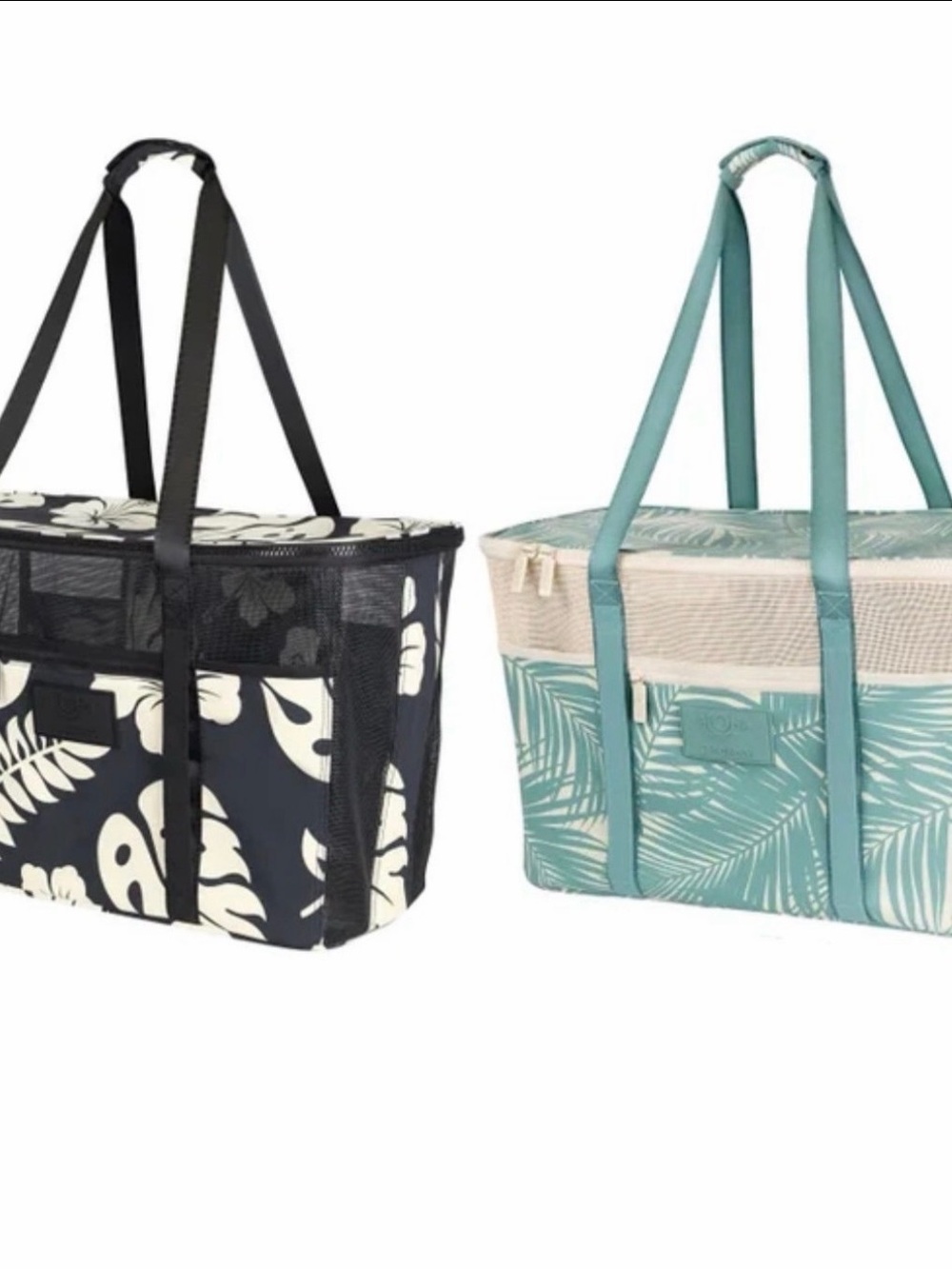Tropical Print Insulated Tote Bag - Teal and Black